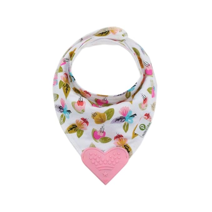 Pickle & Olive Baby Bandana Teething Bibs with Attached Teether- Set of 4 - Floral