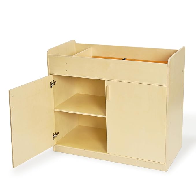 Monläurd® Wooden Diaper Changing Table with Storage – Baby Changing Station with Safety Guardrails & Double Doors, Durable Birch Wood Organizer for Nursery, Daycare & Home