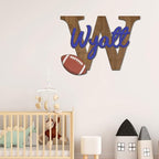 Personalized Football Name Sign, Wooden Monogram Name Sign, 2 Layers of Wood, Football Nursery Decor, Baby Name Sign Wood Sign, Football Gift, Nursery Name Sign for Baby Boy gift/21