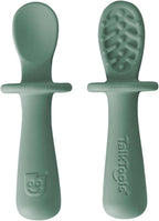 TalkTools ITSY Tiny Silicone Spoons – Twin Pack Soft Silicone Self-Feeding Training Spoons for Kids & Toddlers, Anti-Choking Flange Guard and Non-Slip Handle (Sage)