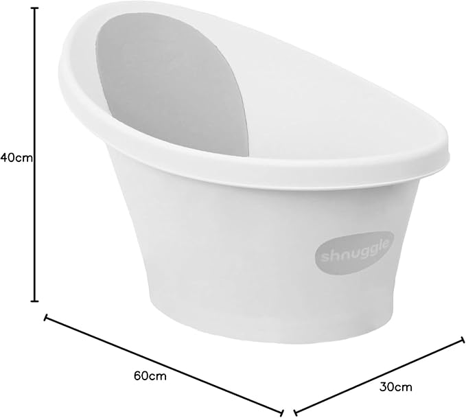 Shnuggle Newborn Baby Bath | Built in Support Bump and Soft Backrest | Suitable from Newborn | Bath Seat Support Includes Plug | White with Grey Backrest