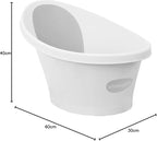 Shnuggle Newborn Baby Bath | Built in Support Bump and Soft Backrest | Suitable from Newborn | Bath Seat Support Includes Plug | White with Grey Backrest