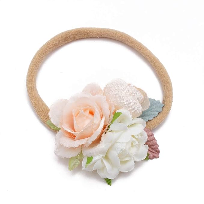 Baby Girl Nylon Headbands Flower Hair Bows Accessories-Elastic Hair Band Crown Handmade FLoral Wraps Birthday Gifts for Girls Newborn Infant Toddler 4Pcs
