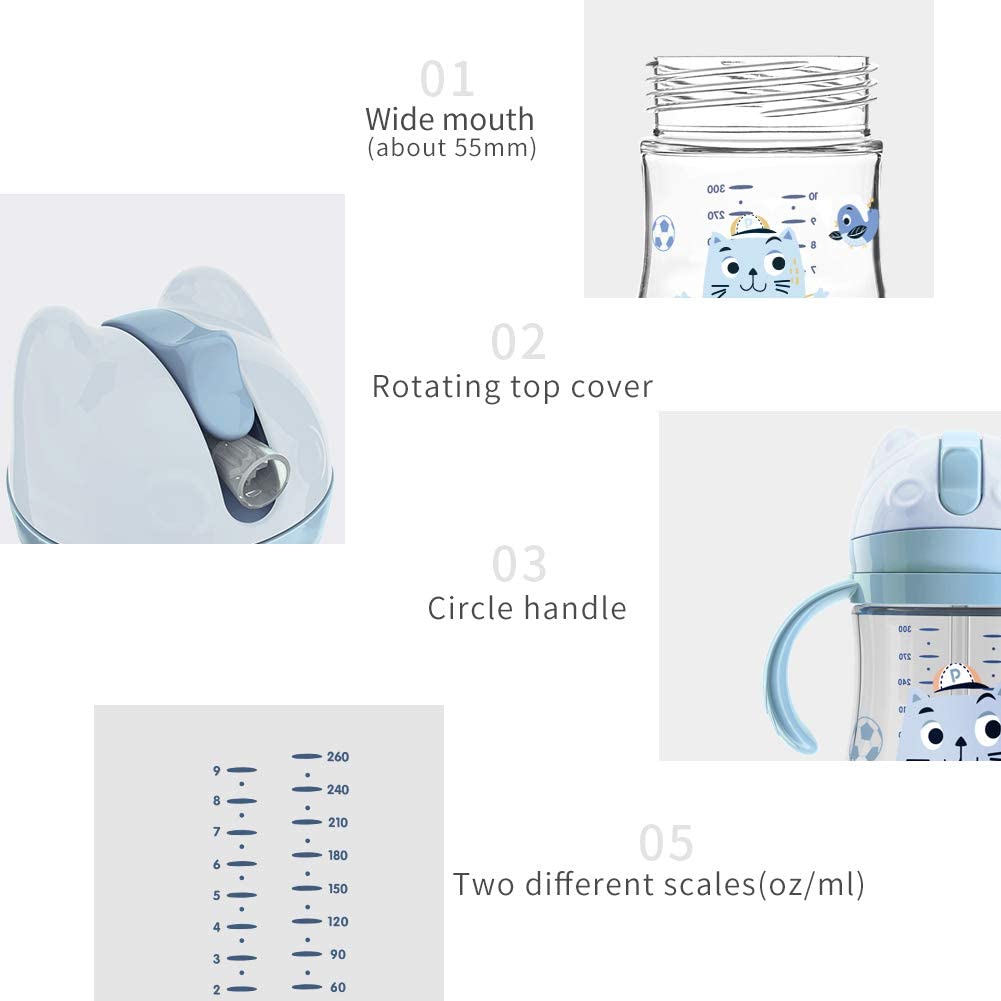 POTATO Toddler Cups Spill Proof Sippy Cup with Handles and Strap, Straw Cup, 8oz, Blue