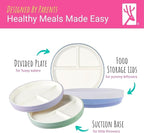 Elk and Friends Kids 6.7” Porcelain Divided Plates with Silicone Suction Sleeves + Silicone Lids | Suitable for Babies/Kids/Toddlers | Microwave & Dishwasher Safe | Non Slip | Snack Dishes | 4 Pack