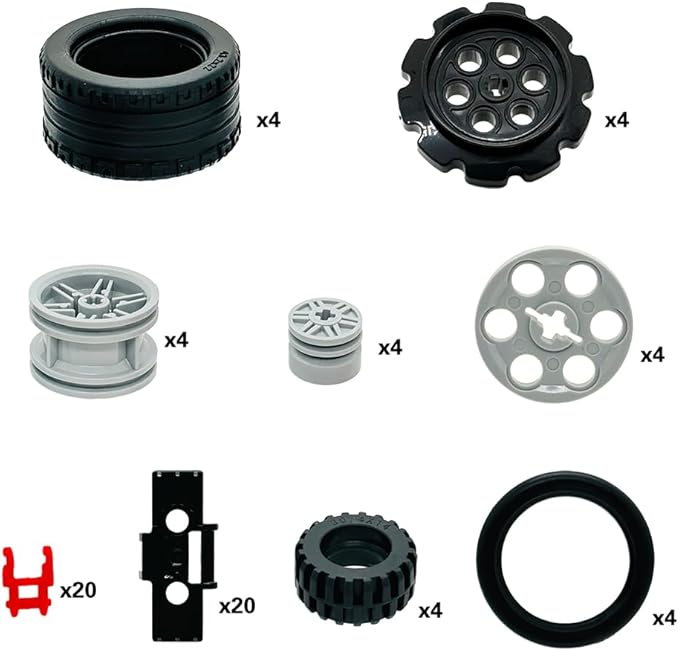 Technical Parts Car Gears Wheels Treads Chain Links Building Blocks Accessories Pieces kit Construction Toys for Kids 6yrs+ Compatible with Major Brands