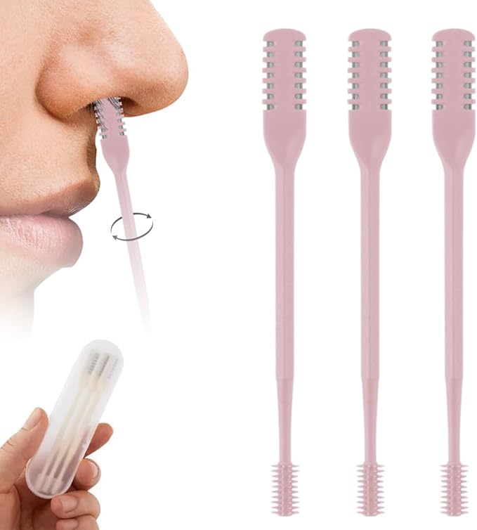 2-in-1 Nasal Hair Cutter, 360° Rotating Double Sided Nose Hair Removal Tool, Nose Hair Clipper with Ear Picker for Women and Men (Pink, 3 PCS)