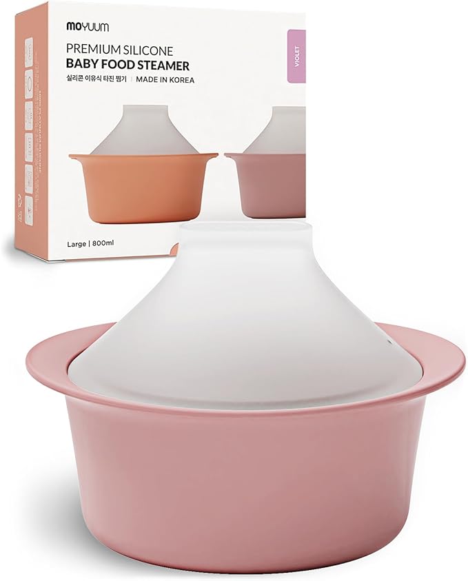 Moyuum Silicone Microwave Steamer | Made in Korea, Baby Food Maker Bowl with Lid, Egg and Vegetable Steam Cooker, Japanese Donabe Inspired Cooking Pot, Dishwasher Safe(Large, Violet)