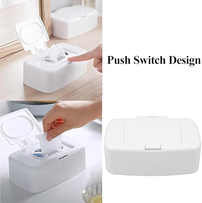 Wipes Dispenser Wipes Container Plastic Wet and Dry Tissue Box Simple Button-Type for Bathroom Home Office 6.68 x 2.36 x 4.13Inch