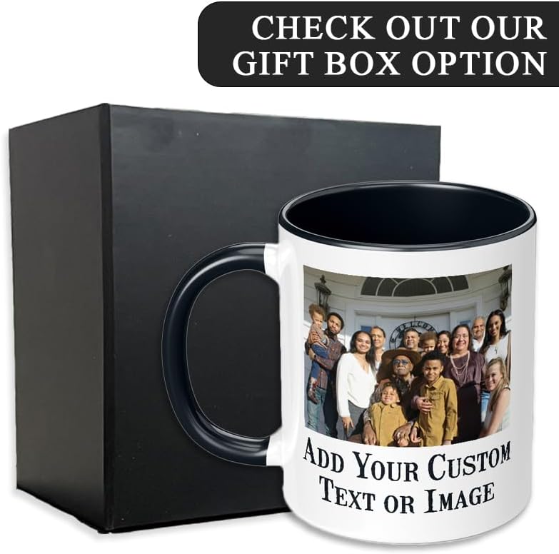 Personalized Coffee Mug, Custom Photo Text 11 Oz Ceramic Mug, Customized Picture Name Tea Cup, Unique Gift Idea, Taza Cafe Personalizadas Fotos, Cute Custom Gifts Mom Women Men, Father's Day, Black