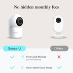 Sense-U AI 2.5K PTZ Baby Camera Monitor with Sensor-Free Sleep Breathing Movement Detection, Smart Security Indoor Video Camera with Background Audio, Cry Detection, No Monthly Fee, for Peace of Mind