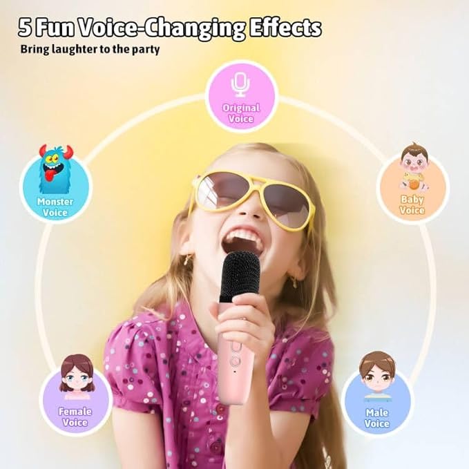 Karaoke Microphone Machine Toys for Kids Adults, Mini Portable Bluetooth Speaker with 2 Wireless Mics, Christmas Birthday Gifts for Boys Girls Ages 3 4 5 6 7 8 9 10 11 12+ Year (Pink)