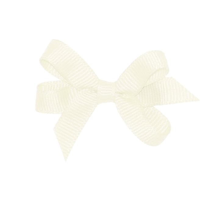 Wee Ones Girls' Plain Wrap Classic Grosgrain Hair Bows on a WeeStay No-Slip Hair Clip, Handmade, Baby, Antique White