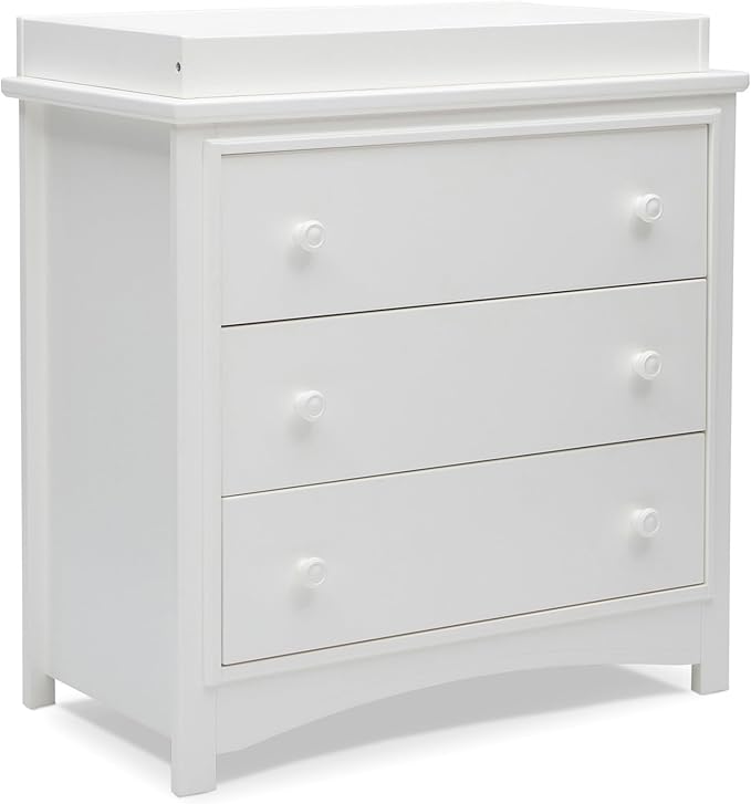 Delta Children Perry 3 Drawer Dresser with Changing Top and Interlocking Drawers, Bianca White