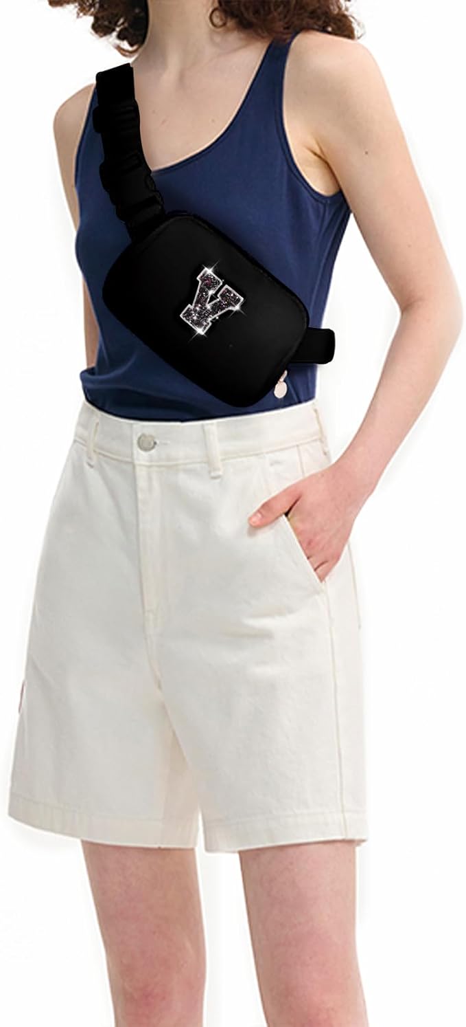 Gifts for Girls & Kids - Birthday Gifts for Daughter & Sister, Essentials for Her, Travel Essentials, Cute Teen Trendy Stuff Waist Packs Belt Bag Crossbody Bag | Black, Initial V