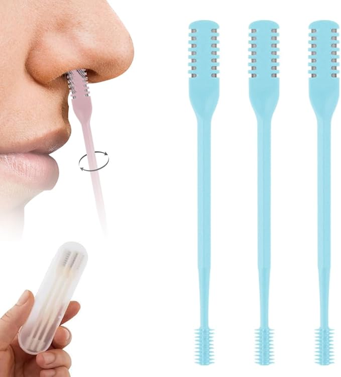 2-in-1 Nasal Hair Cutter, 360° Rotating Double Sided Nose Hair Removal Tool, Nose Hair Clipper with Ear Picker for Women and Men (Blue, 3 PCS)