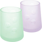 Olababy First Cup | Clear Sense 100% Silicone Infant Trainer Cup | 2oz Medicine Cup for Newborn | Non-Slip & Sloping Design for Tiny Hands & Baby Led Weaning (Mint/Lilac, 2 Cups)