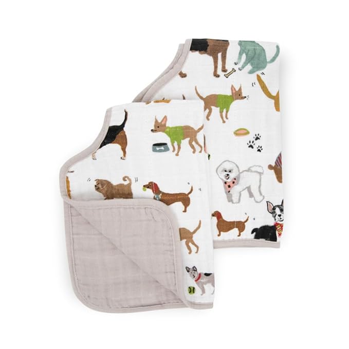 Little Unicorn Ultra-Absorbent Premium Burp Cloth 2 Pack | Soft on Baby's Skin | Larger Size | Ergonomic Design | Set of 2 (Woof)