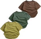 Baby Boys Girls Cotton T-Shirts 3Pack Solid Color Short Sleeve Tee Summer Crewneck Tops for Toddler Kids