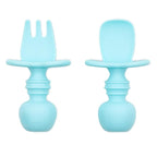 Bumkins Baby Utensils Set, Chewtensils Silicone Spoons for Dipping, Self-Feeding, Baby Led Weaning, Trainer Learning First Stage Eating, Soft Practice Fork and Spoon, Babies 6 Months, Blue
