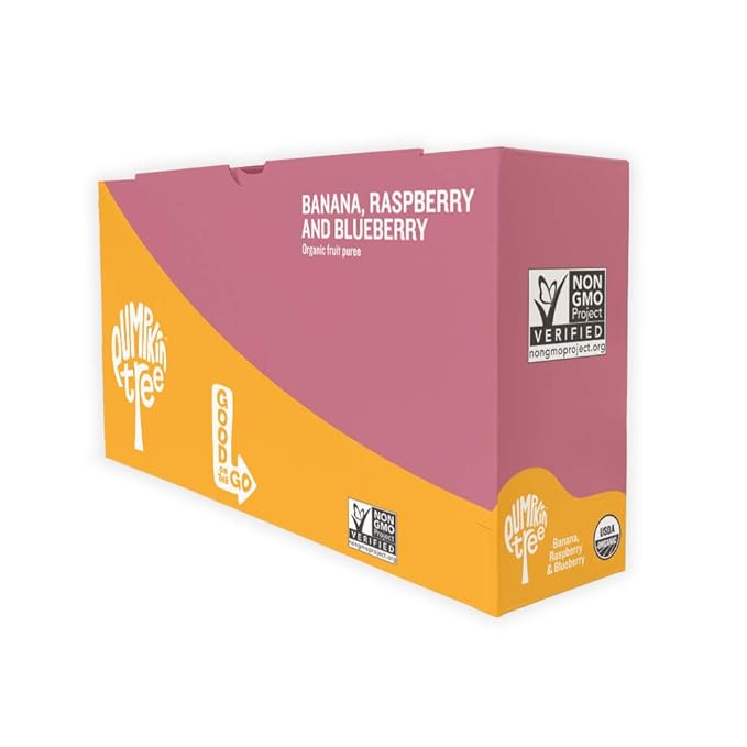 Pumpkin Tree Peter Rabbit Organics, Organic Raspberry, Banana and Blueberry 100% Pure Fruit Snack, 4 oz. Squeeze Pouches (Pack of 10)