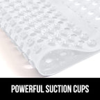 GORILLA GRIP Patented Bath Tub Shower Mat, 2 Pack, Machine Washable Bathtub Floor Liner Mats, Suction Cups and Drain Holes to Keep Tubs Clean, Soft on Feet, Bathroom Essentials, 35x16 Inch, White