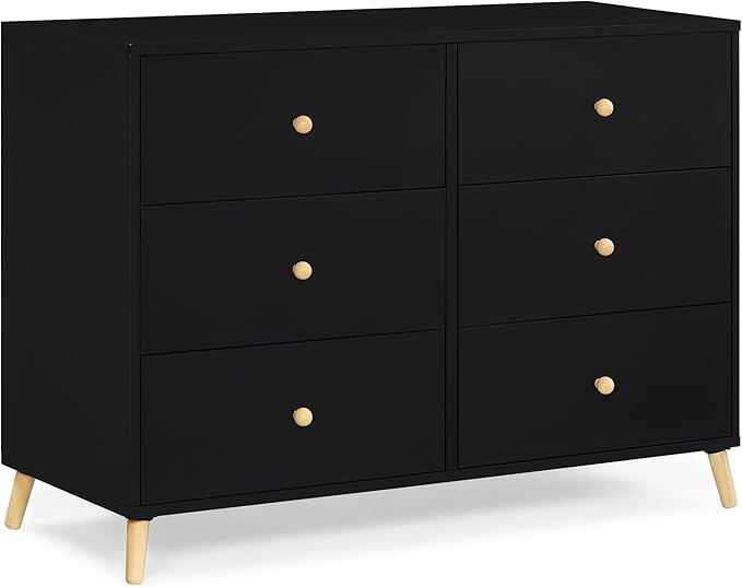 Delta Children Essex 6 Drawer Dresser, Black/Natural