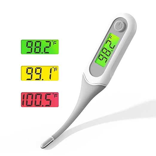 Digital Thermometer for Adults and Kids, 8s Fast Reading Baby Oral Thermometer with 3 Colors Backlit, °C/°F Switchable, Fever Alarm, Medical Basal Thermometer for Oral, Rectal, Underarm