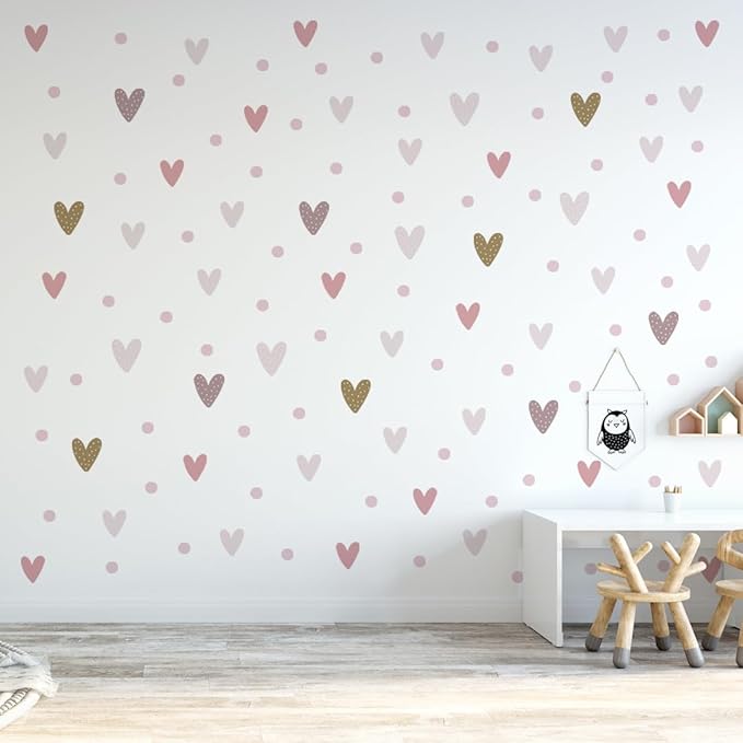 WS Wallpaper Heart Wall Decals Pack of 5 Sheets 135pcs by Lipastick - Polka Dots Wall Stickers for Bedroom Living Room Girls Room Decoration Kids Room Baby Nursery Room Removable Wall Decals