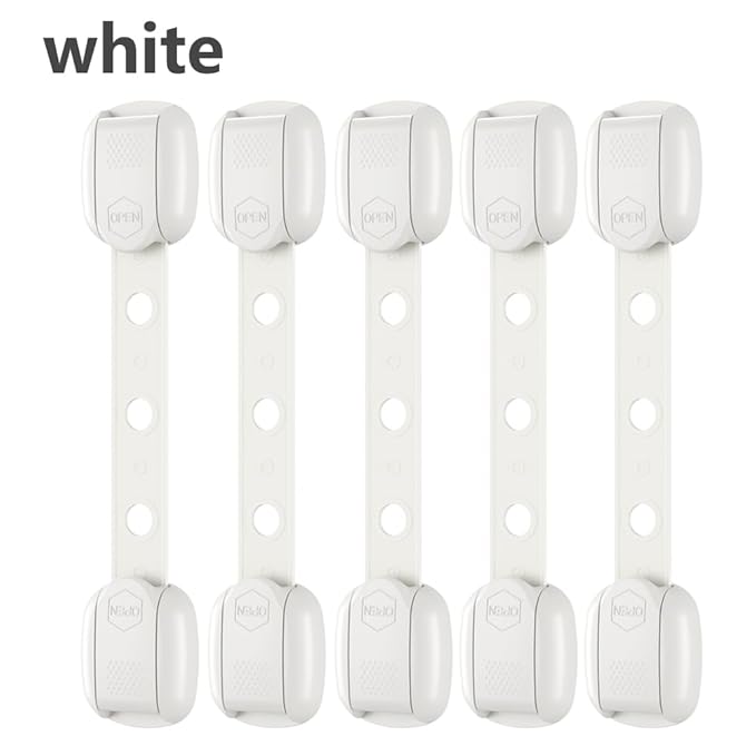 Child Safety Strap Locks (6 Pack) Baby Locks for Cabinets and Drawers, Toilet, Fridge & More. Adhesive Pads. Easy Installation, No Drilling Required, White/Gray (Gray, 6 pcs (Pack of 1))