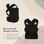WildBird - Aerial Carrier - 7 to 45 lbs - for Moms, Dads & Caregivers - 100% Natural European Linen Fibers - Versatile & Adjustable - Small Size - Raven Fabric