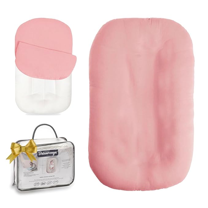 Baby Lounger - Snuggle Cozy Me Infant Lounger for Newborns | Breathable & Soft, Portable Awake-Time Pad, Essential Baby Gift- Petal (Lounger Cover Included)