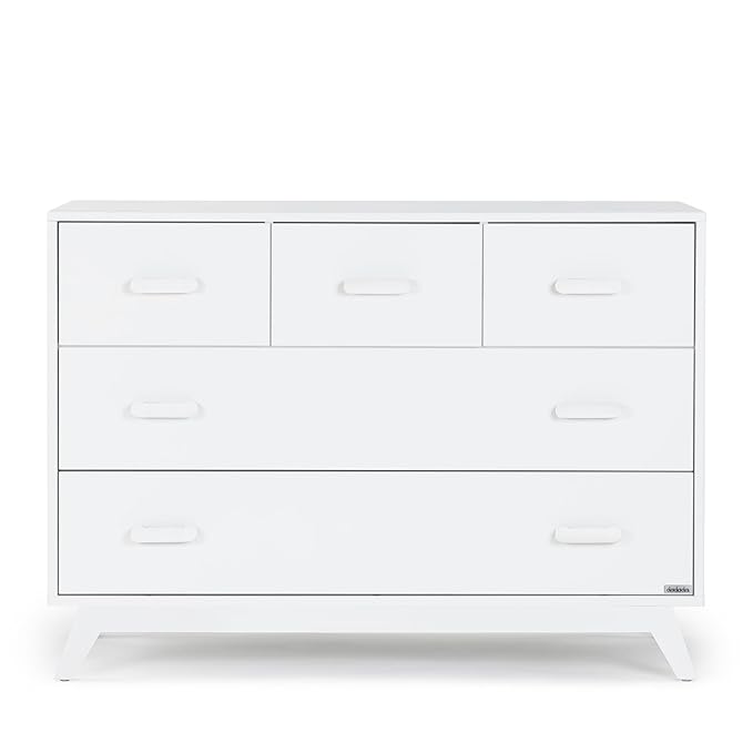 dadada Soho 5-Drawer Dresser for Nursery and Bedroom - Modern Design, Large Storage, Baby-Safe Finish, Soft Close Drawers, Anti-Tip Safety, Sturdy Legs & Solid Wood Handles, 47” Wide (White)