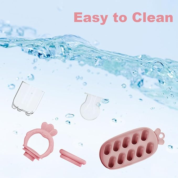 Baby Food Fruit Feeder, Breastmilk Baby Popsicle Molds, Silicone Teether Freezer Tray Food Feeder Pacifier for Teething Relief (Pink)