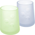 Olababy First Cup | Clear Sense 100% Silicone Infant Trainer Cup | 2oz Medicine Cup for Newborn | Non-Slip & Sloping Design for Tiny Hands & Baby Led Weaning (Kiwi/Blueberry, 2 Cups)