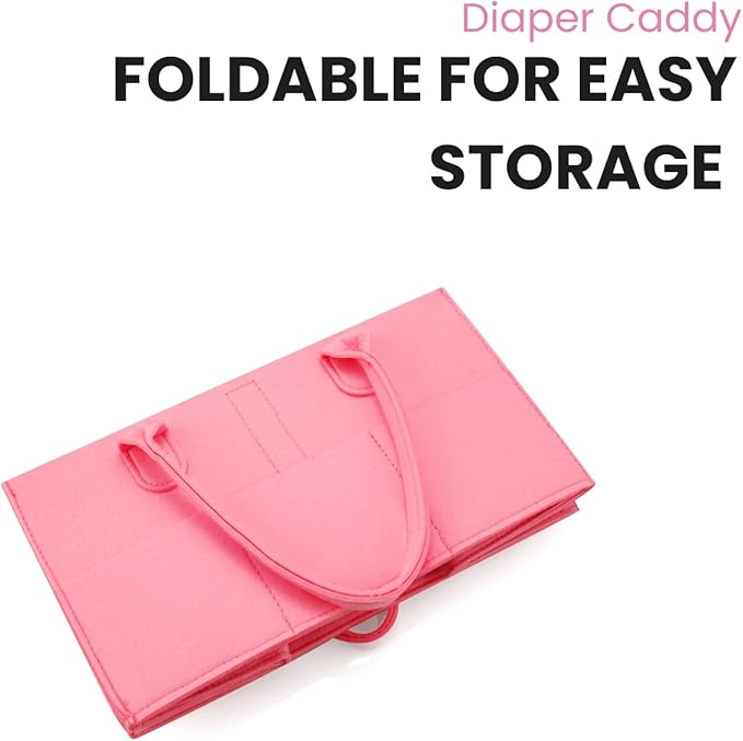 PandaEar 2 Pack Baby Diaper Caddy Organizer, Portable Diaper Holder Nursery Storage Basket for Wipes & baby stuff, Collapsible Baby Organizers with Divided Design (Red/Pink)