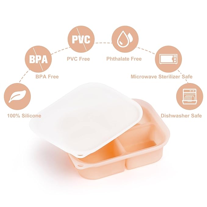 haakaa Silicone Baby Food Freezer Tray with Lid by haakaa - Perfect Storage Container for Homemade Baby Food, Vegetable & Fruit Purees, and Breast Milk, Blush