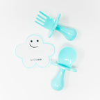 Grabease Baby Feeding Utensils - Anti-Choke Collar & Toddler Fork for Ages 1-3 - Easy-Grip Curved Handle Infant Spoon - Dishwasher-Safe Convenience & Baby Cutlery - Teal