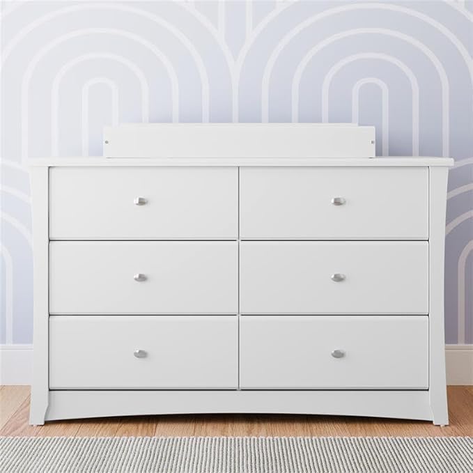 Storkcraft Crescent 6 Drawer Double Dresser (White) – GREENGUARD Gold Certified, Nursery Dresser for Kids Bedroom
