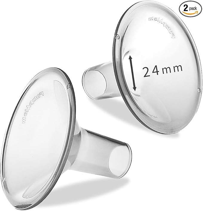 PumpMom 24mm Breast shields for Medela Breast Pump parts, Replace Flange compatible with Medela Accessories, Not Original PersonalFit Flex Breast Shield, Not Original Freestyle Pump Parts, 2pcs (24mm)