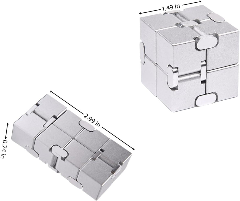 Metal Infinity Cube Fidget Toy - Aluminum Alloy Anti-Stress and Anxiety Finger Flip Cube for Adults, Men, and Women, Ideal Desk Toy for Work or Home - Infinity Cube Desk Toy (Black)