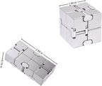 Metal Infinity Cube Fidget Toy - Aluminum Alloy Anti-Stress and Anxiety Finger Flip Cube for Adults, Men, and Women, Ideal Desk Toy for Work or Home - Infinity Cube Desk Toy (Silver)