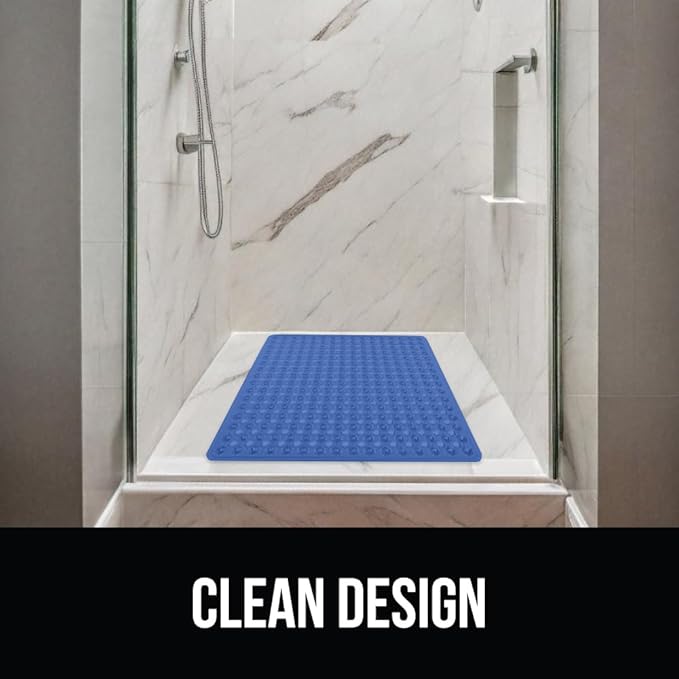 GORILLA GRIP Patented Square Shower Stall Mat, Small Bathtub Floor Mats for Stand Up Showers, Suction Cups, Drain Holes, Machine Wash, Soft on Feet, Bathroom Accessories 21x21 Inch, Royal Blue Opaque