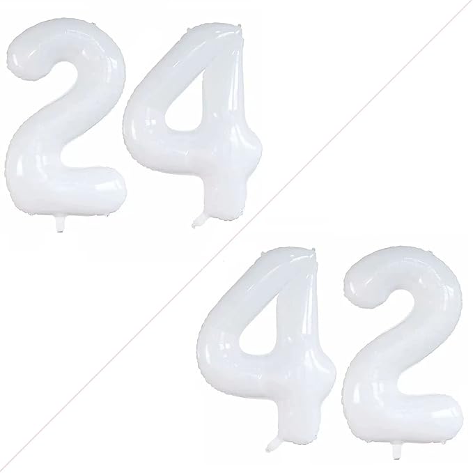GOER Number 24 Balloons for 24th Birthday Party Decorations,42 Inch Jumbo Foil Helium 42 Balloons for 42nd Birthday Party Decoration (White)