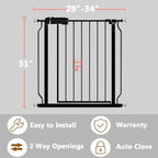 Fairy Baby Walk Through Black Baby Gate 29-34 Inch Wide, Pressure Mounted Safety Gate with Door No Drill, Tension Metal Gate for Dog and Toddler