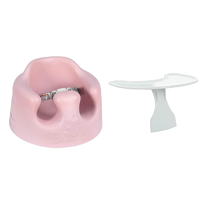 Bumbo Baby Floor Seat, Portable Infant Sit Up Activity & Eating Chair with Tray Accessory, Pink - Feeding and Sitting Lounger for Babies and Infants Ages 3 to 12 Months