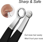 Liangery Manual Nose Hair Trimmer for Men Women- Stainless Steel Precision Blades, Leather Case, Tweezers Style Nasal Cutter, Eyebrow, Ear & Facial Grooming Tool (Black)