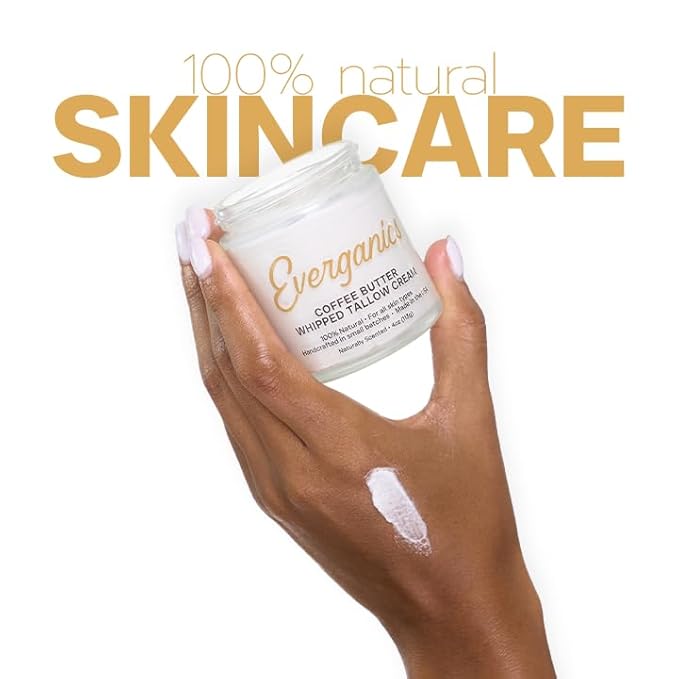 | Organic Coffee Butter Whipped Tallow Cream for Skin | Grass-Fed Beef Tallow Natural Moisturizer for Face & Body | Made in USA | 4 oz (Large Size)