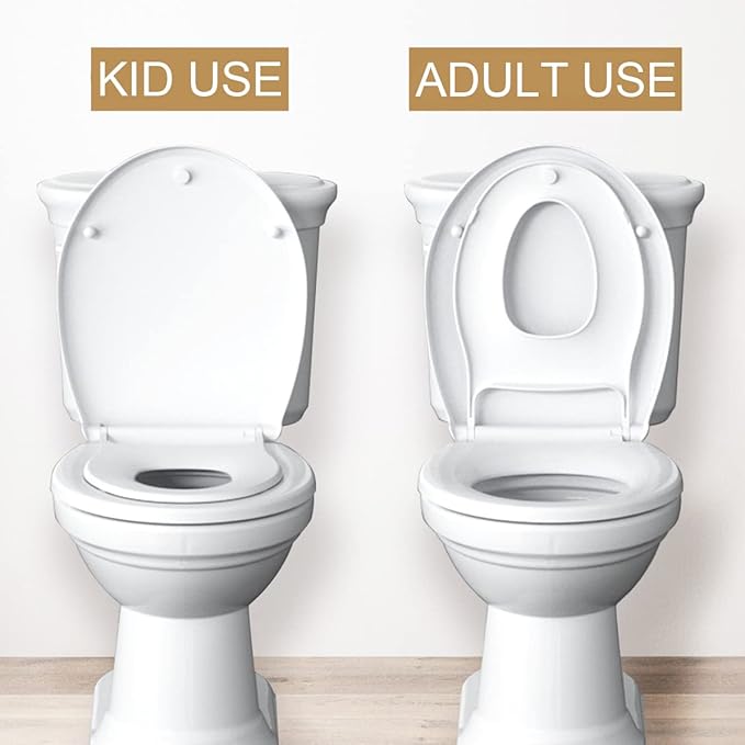 R&T Round Toilet Seat with Built in Potty Training Seat, Slow Close Toddler Seat Fits both Adult and Child, Easy To Install & Clean