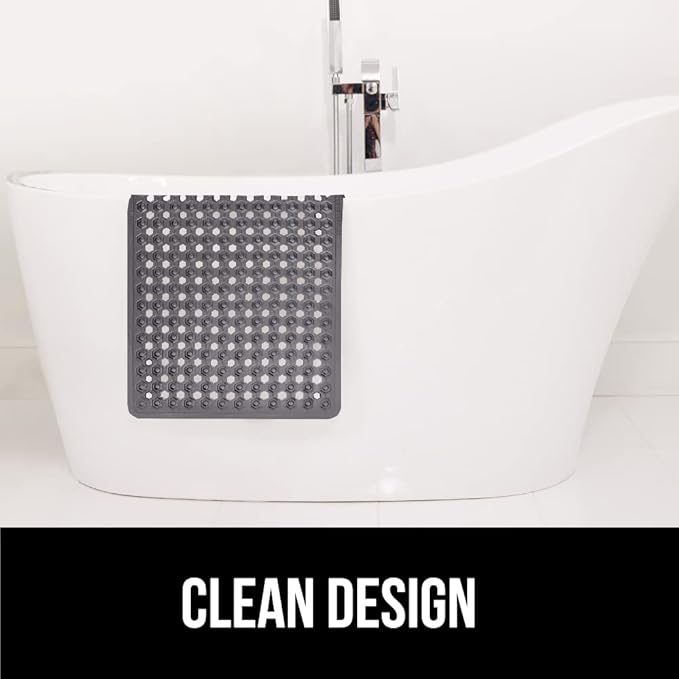 GORILLA GRIP Patented Bath Tub Shower Mat, Machine Washable Bathtub Floor Liner Mats, Suction Cups and Drain Holes to Keep Tubs Clean, Soft on Feet, Bathroom Essentials, 35x16 Inch, Gray Opaque